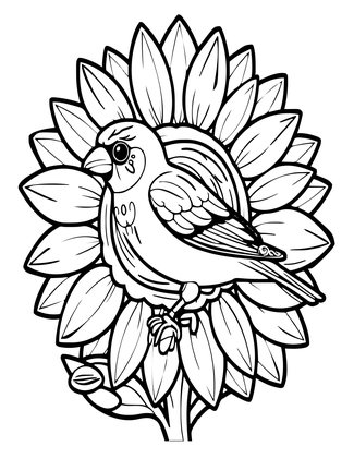 Bird on Sunflower - Free printable coloring page