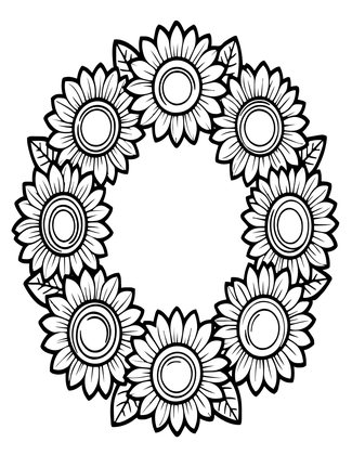Sunflower Wreath - Free printable coloring page