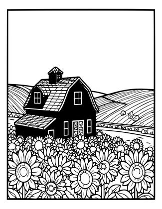 Farmhouse and Field - Free printable coloring page