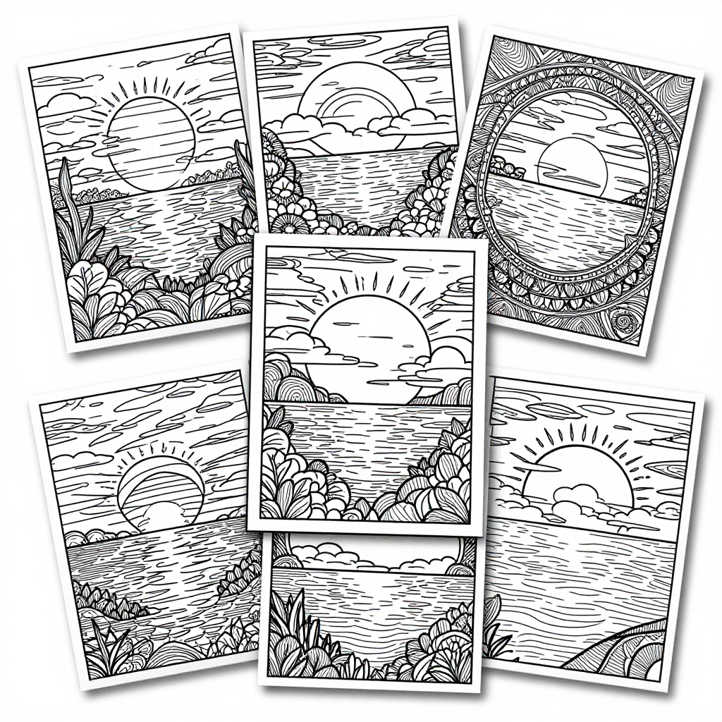 Sunsets Horizons coloring pages collection - 30 free printable pages