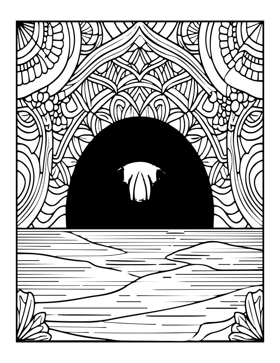 Ocean Sunset - free printable coloring page