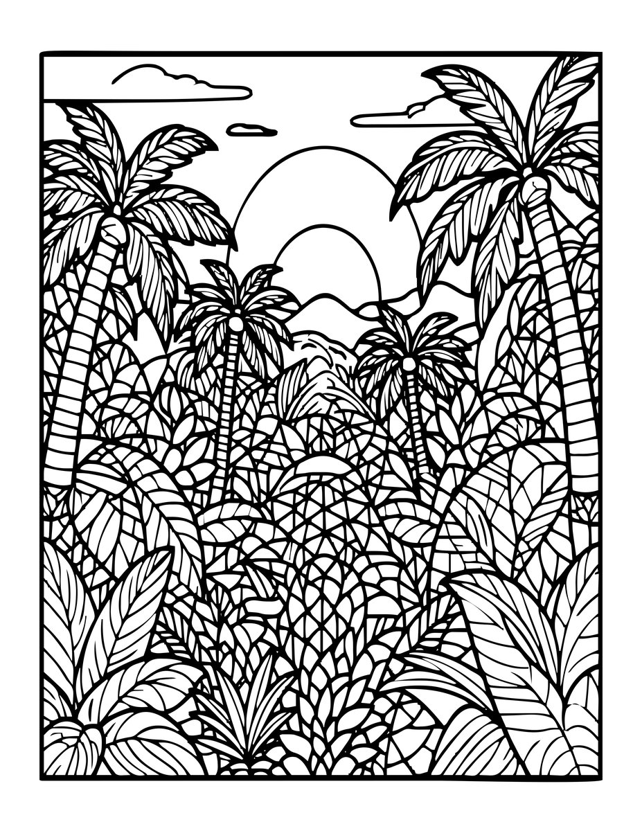 Jungle Horizon - free printable coloring page