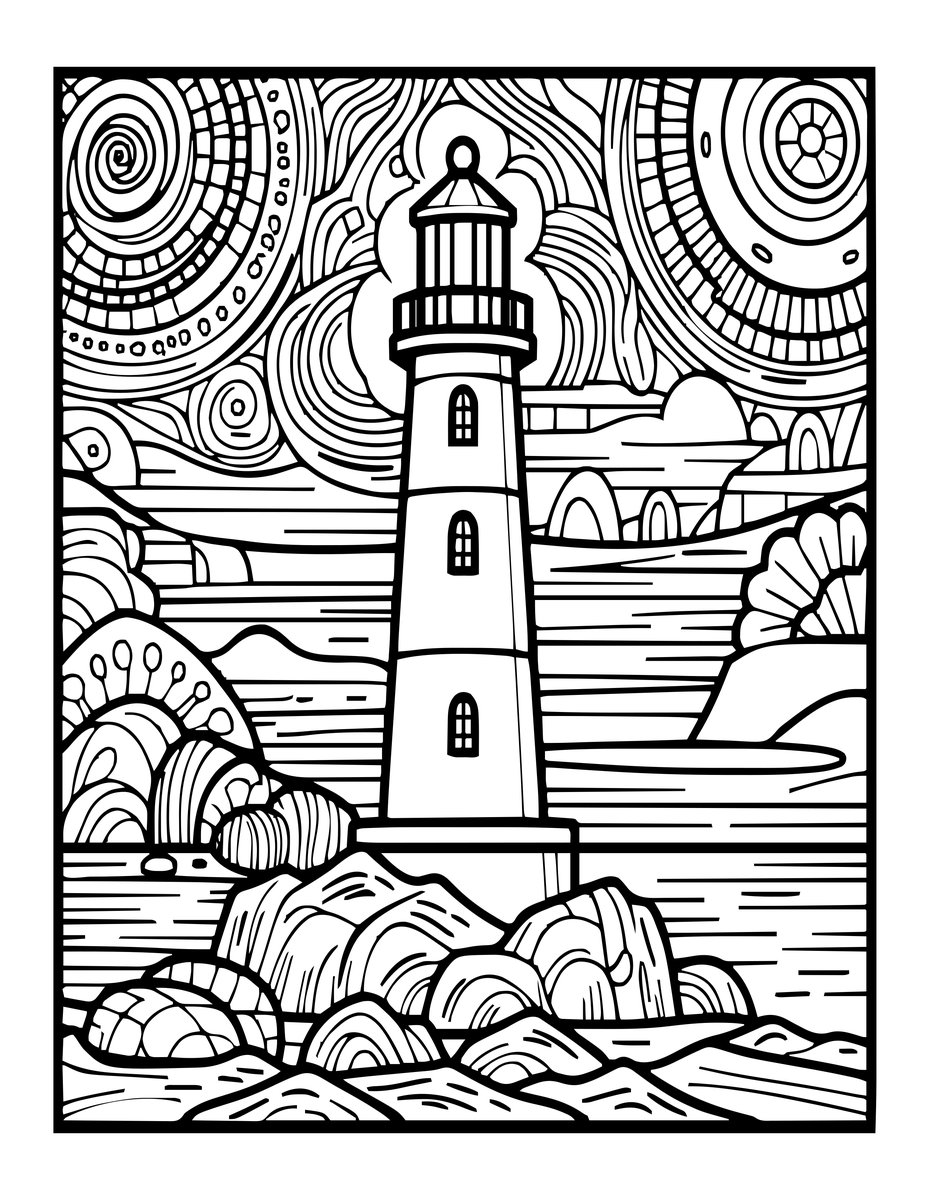 Lighthouse Sunset - free printable coloring page