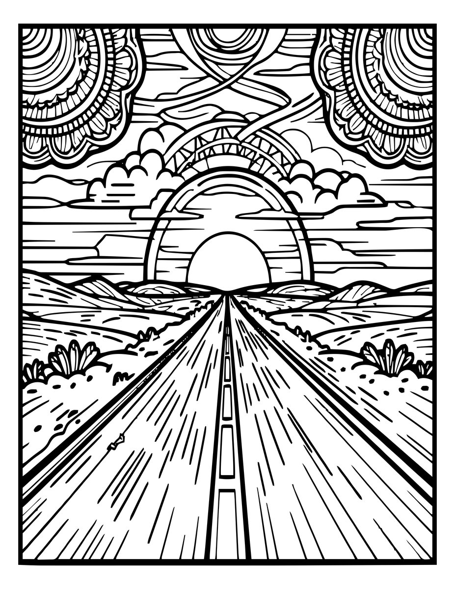 Road to Horizon - free printable coloring page