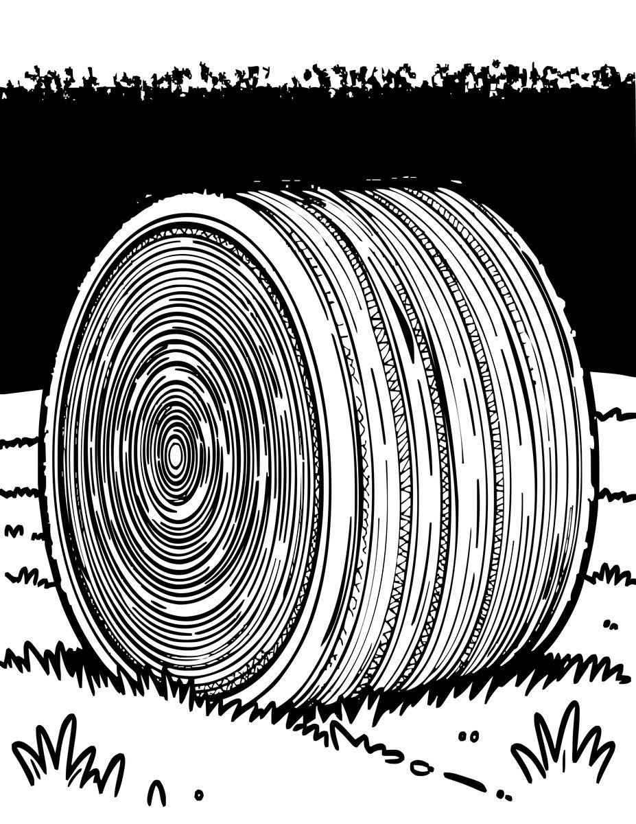 Hay Bale Sunset - free printable coloring page