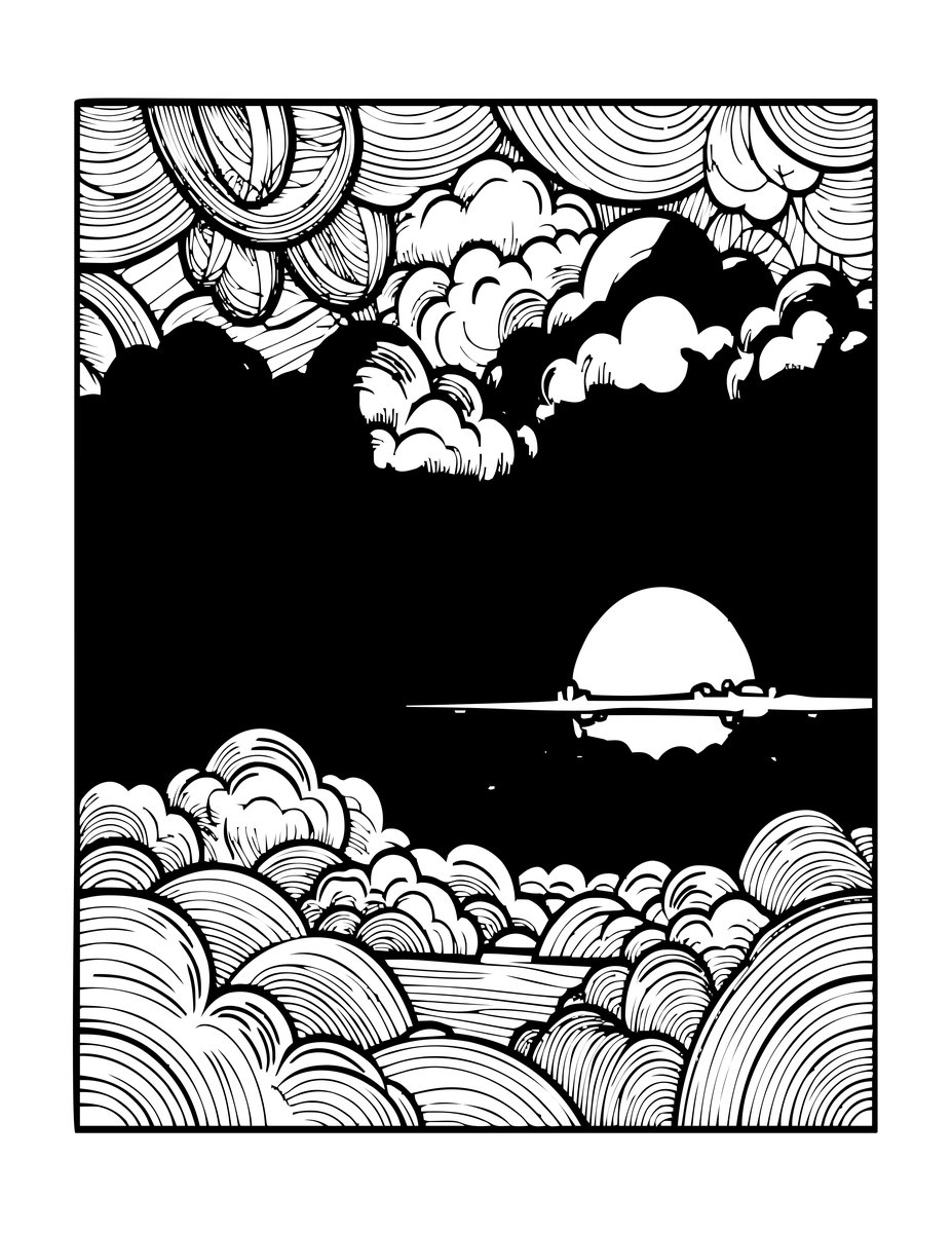 Stormy Sunset - free printable coloring page