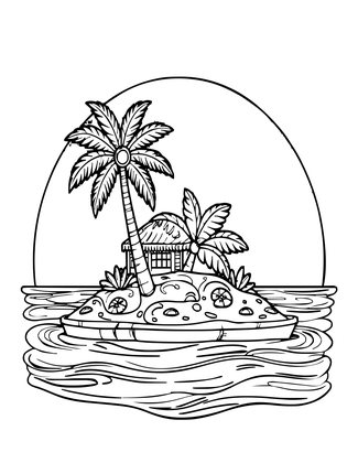 Island Sunset - Free printable coloring page