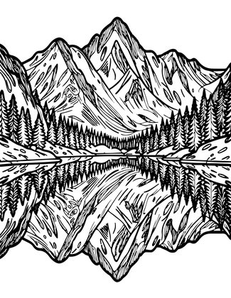 Mountain Lake Sunset - Free printable coloring page
