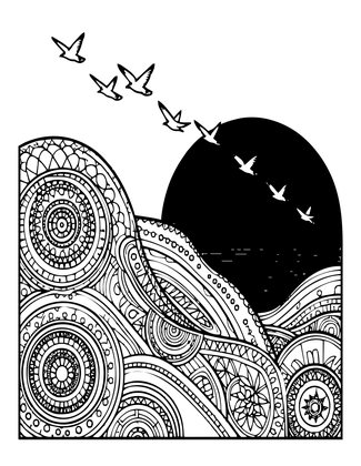 Bird Flock Sunset - Free printable coloring page