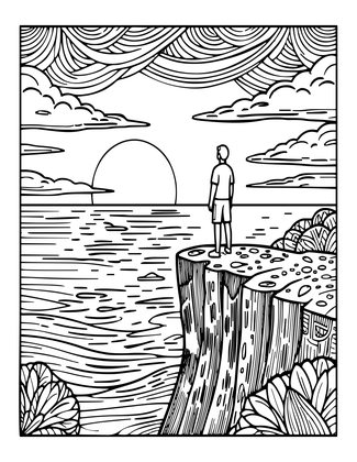 Cliff Top Sunset - Free printable coloring page