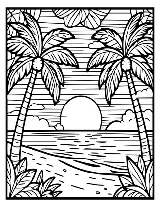 Tropical Sunset - Free printable coloring page