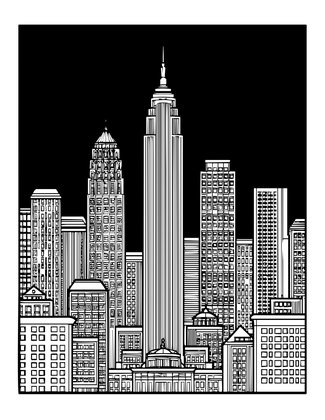 City Skyline Sunset - Free printable coloring page