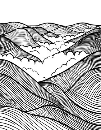 Foggy Valley Sunset - Free printable coloring page