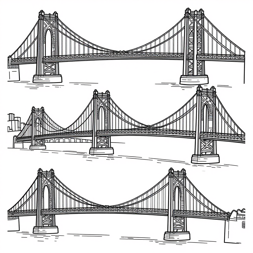 Suspension Bridges coloring pages collection - 30 free printable pages