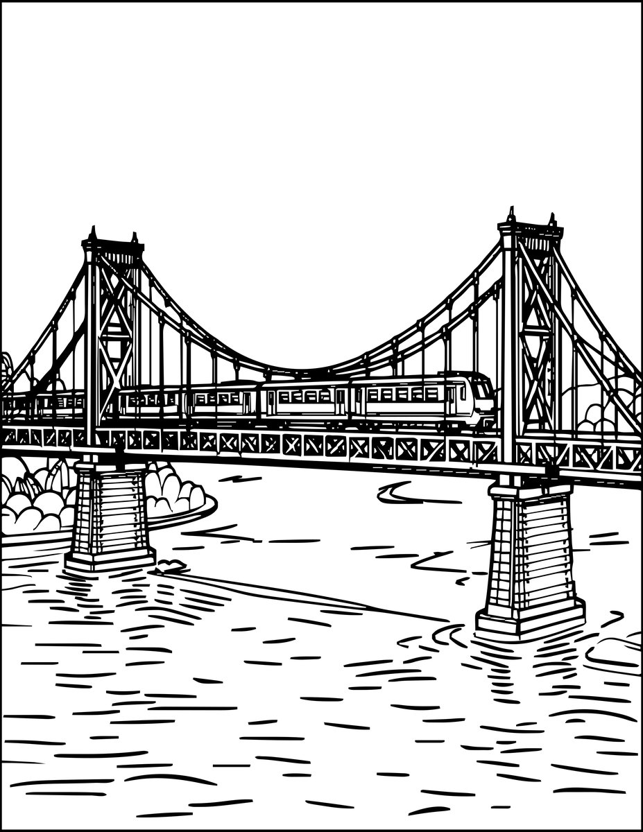 Bridge and Train - free printable coloring page