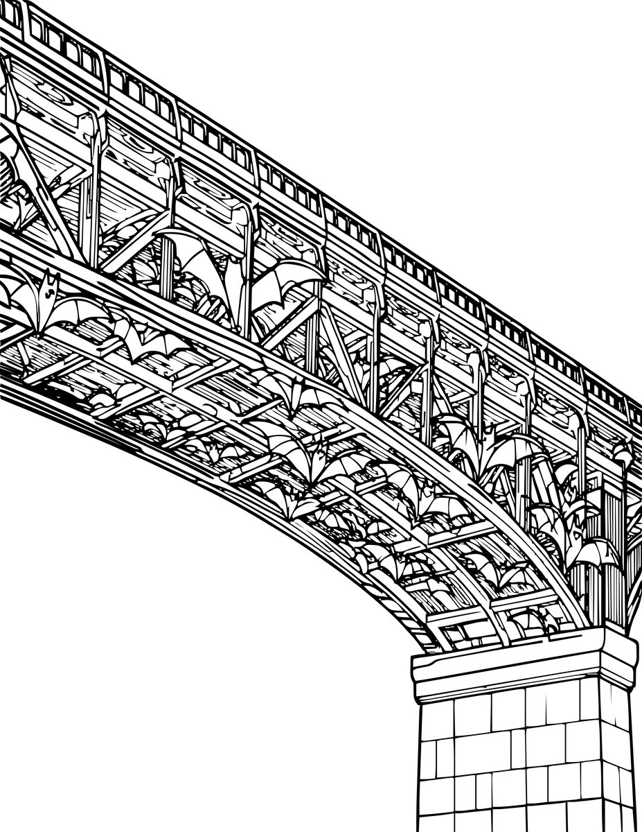 Bridge and Bats - free printable coloring page