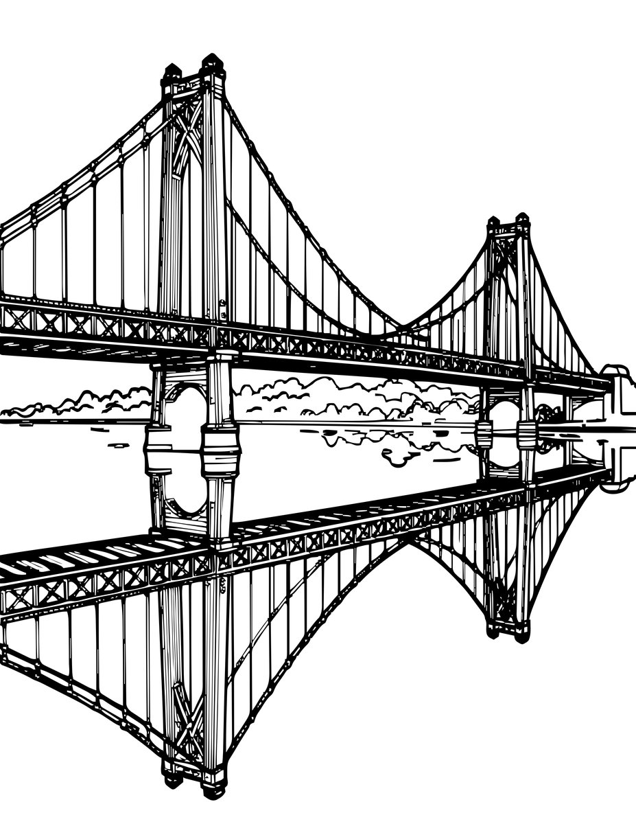 Bridge and Reflections - free printable coloring page