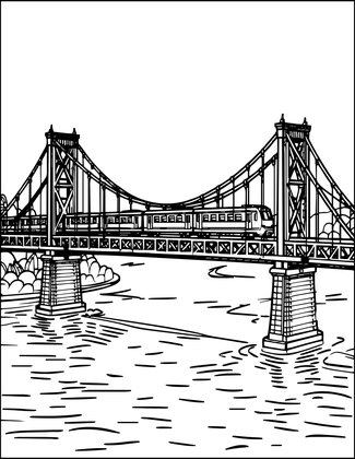 Bridge and Train - Free printable coloring page