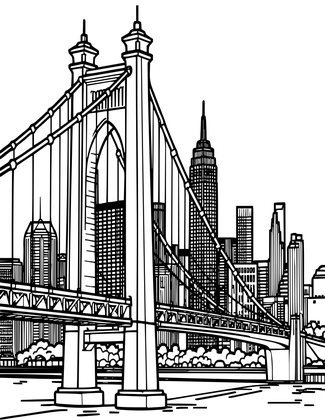 Bridge and Skyline - Free printable coloring page