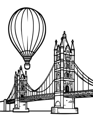 Bridge and Hot Air Balloon - Free printable coloring page