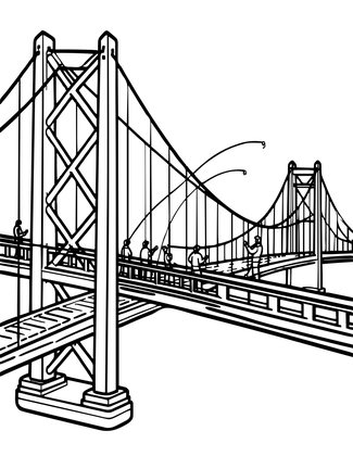 Bridge and Fishermen - Free printable coloring page