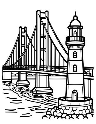 Bridge and Lighthouse - Free printable coloring page