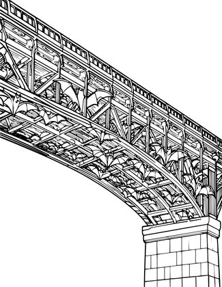 Bridge and Bats - Free printable coloring page