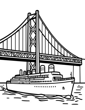 Bridge and Ship - Free printable coloring page