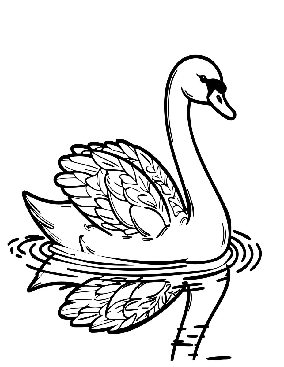 Swan on Lake - free printable coloring page