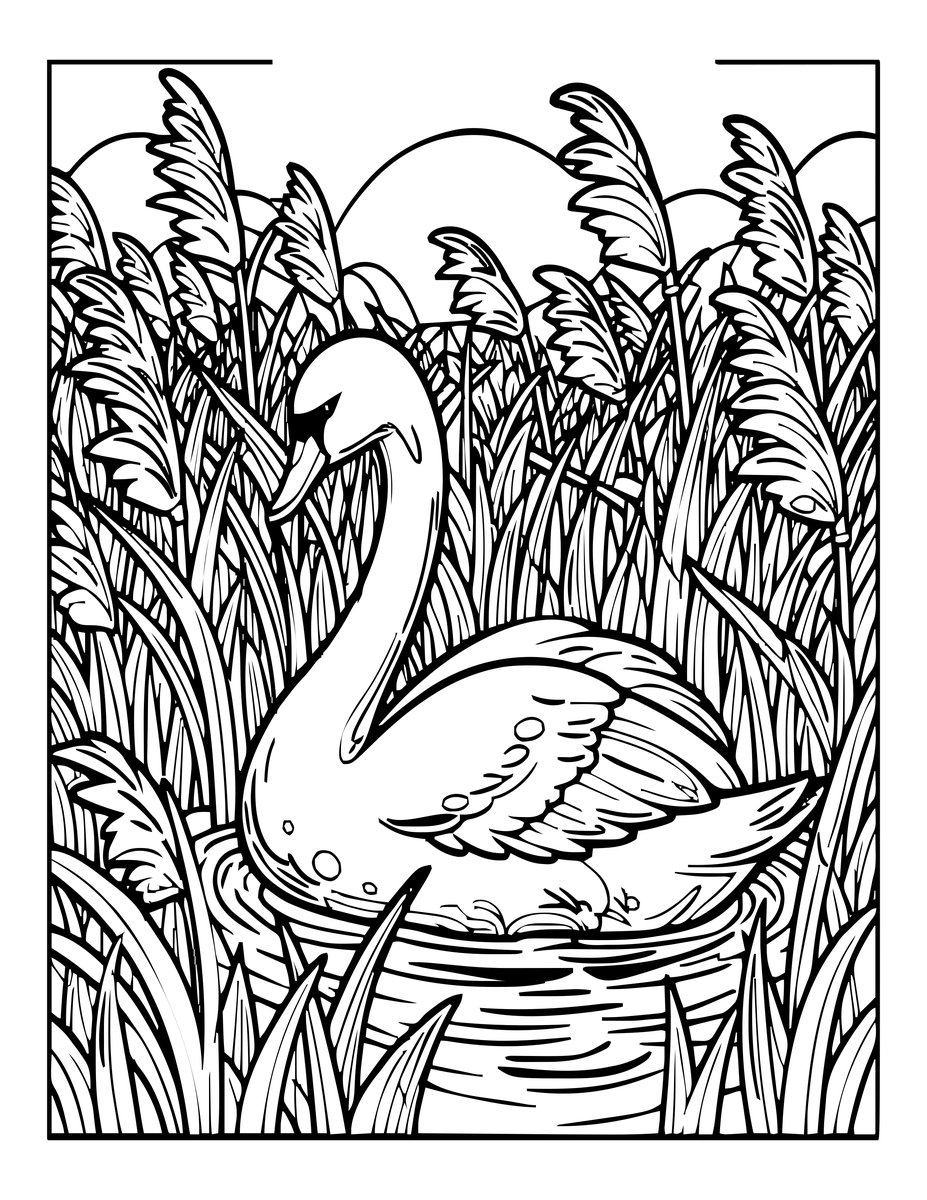 Swan in Reeds - free printable coloring page