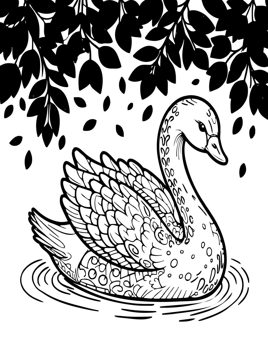 Swan in Autumn - free printable coloring page