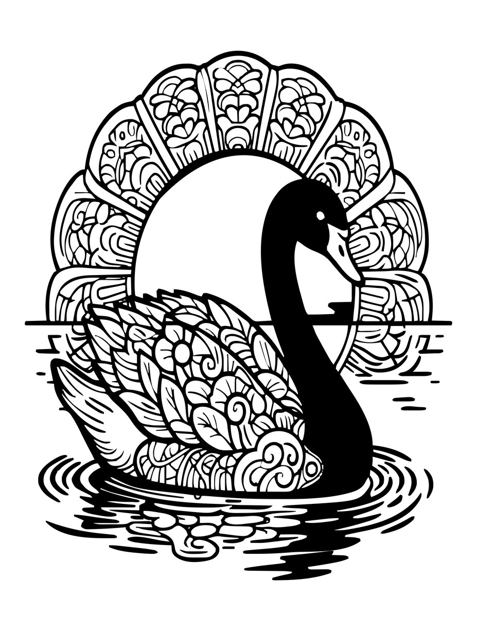 Swan at Sunset - free printable coloring page
