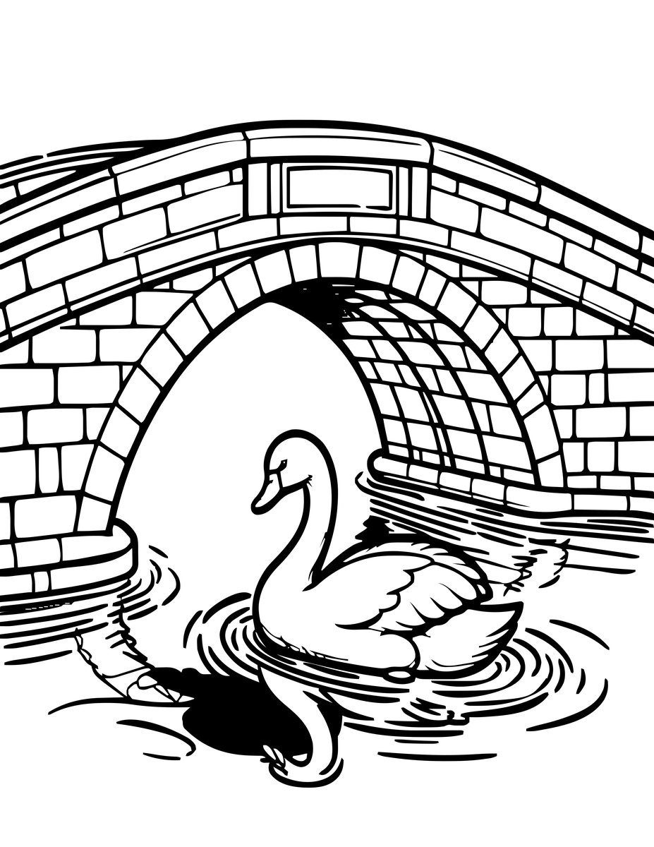 Swan Under Bridge - free printable coloring page