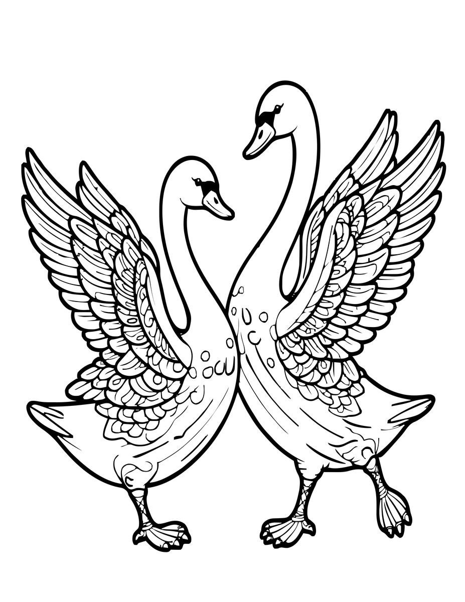 Dancing Swans - free printable coloring page