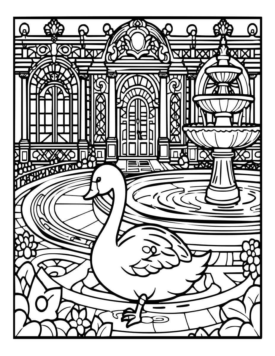Swan Garden - free printable coloring page