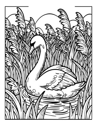 Swan in Reeds - Free printable coloring page