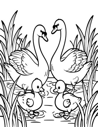 Swan Family - Free printable coloring page
