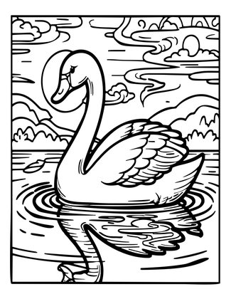 Swan and Moon - Free printable coloring page