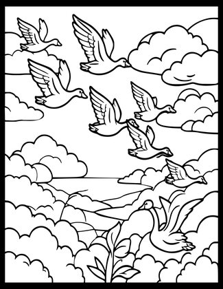 Swan Migration - Free printable coloring page