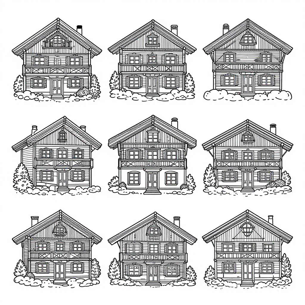 Swiss Chalets coloring pages collection - 30 free printable pages