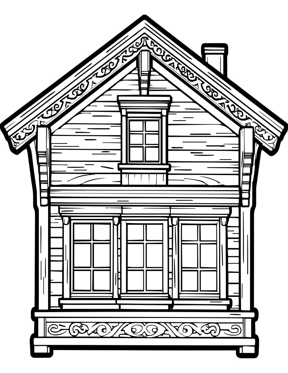Chalet Woodcarving - free printable coloring page