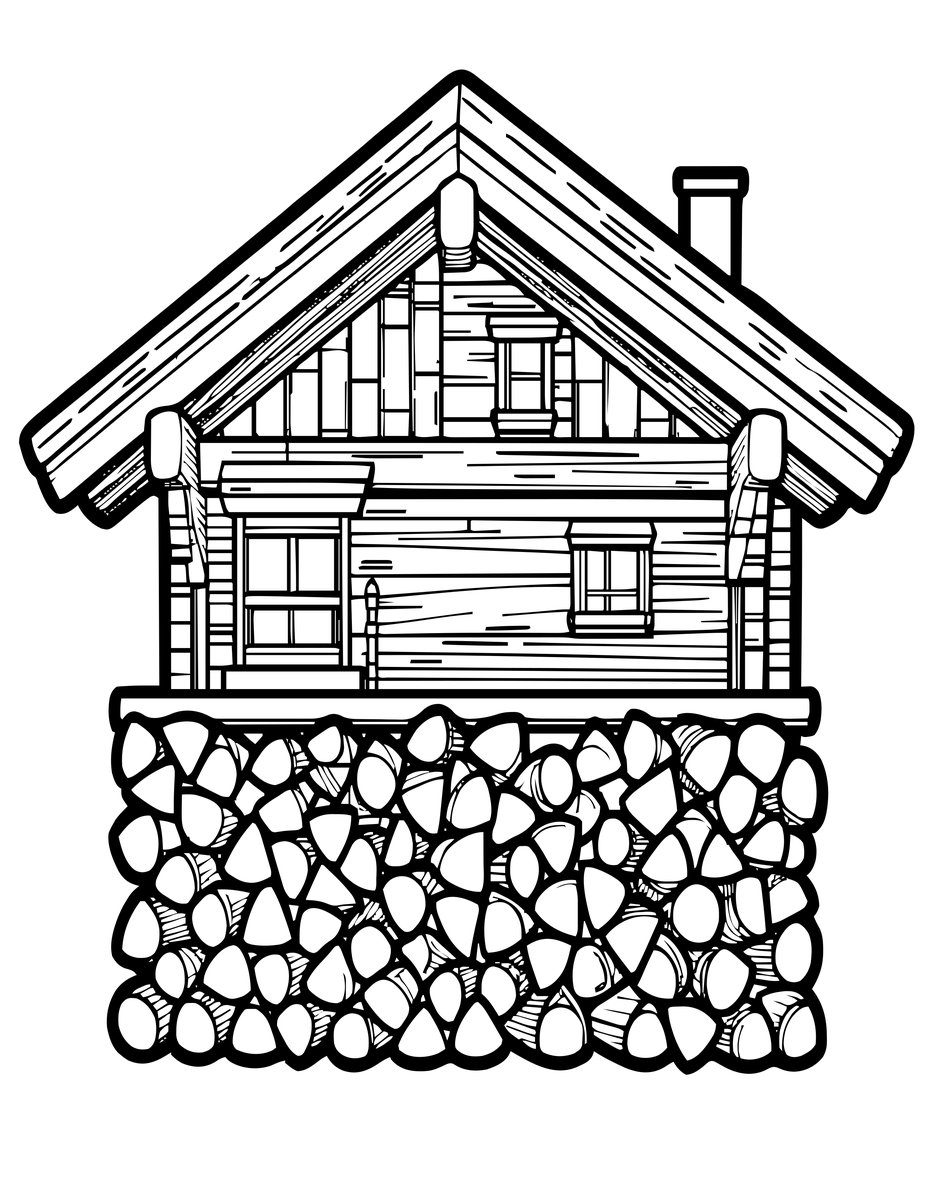 Chalet Stacking Wood - free printable coloring page
