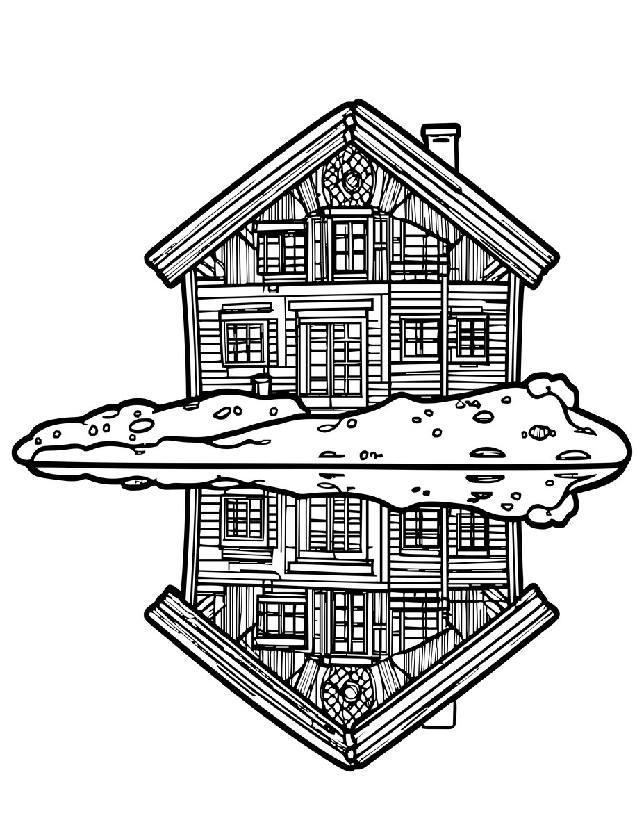 Chalet and Lake - free printable coloring page