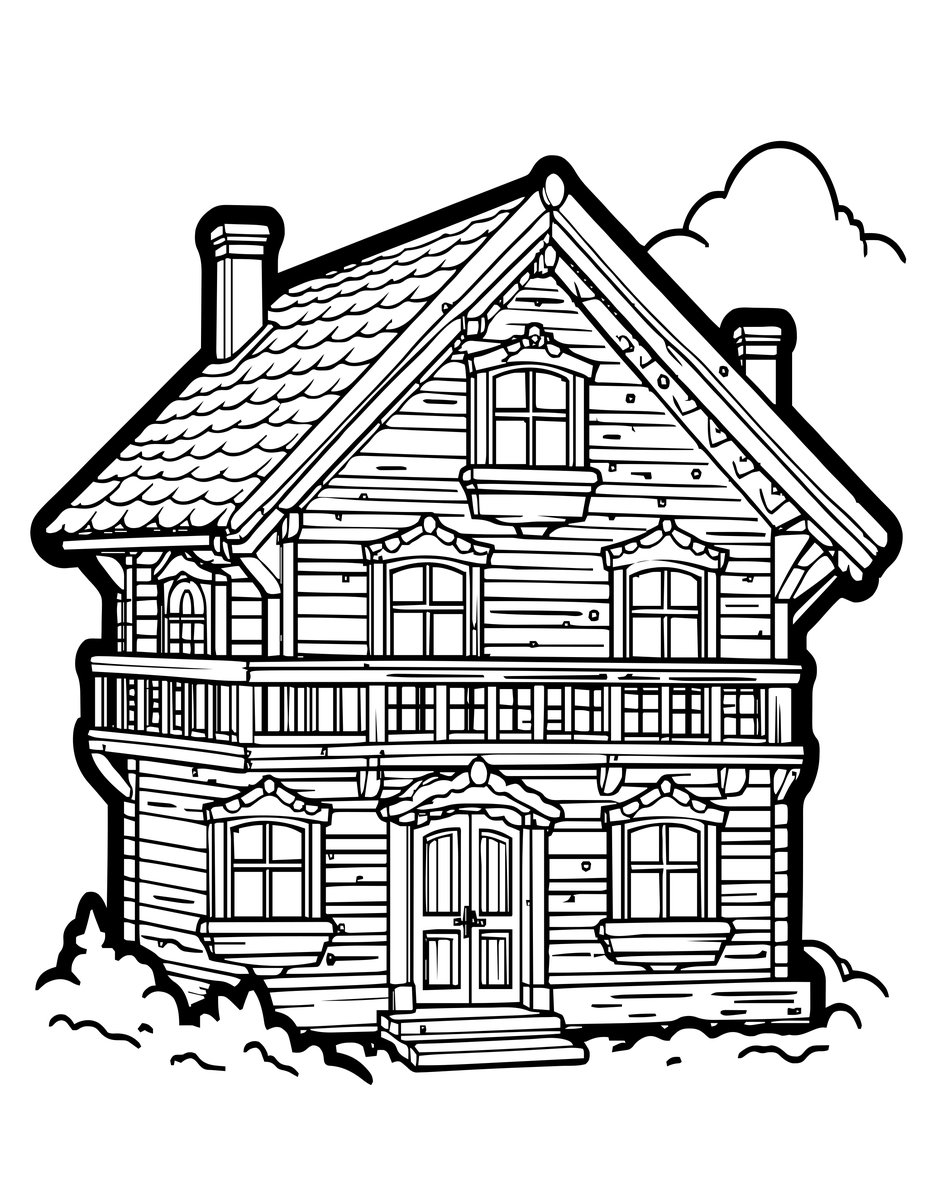 Chalet at Night - free printable coloring page