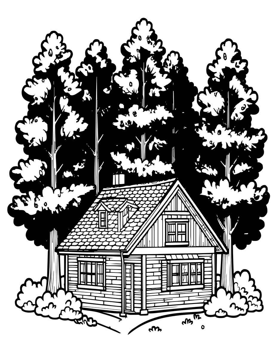 Chalet in Autumn - free printable coloring page