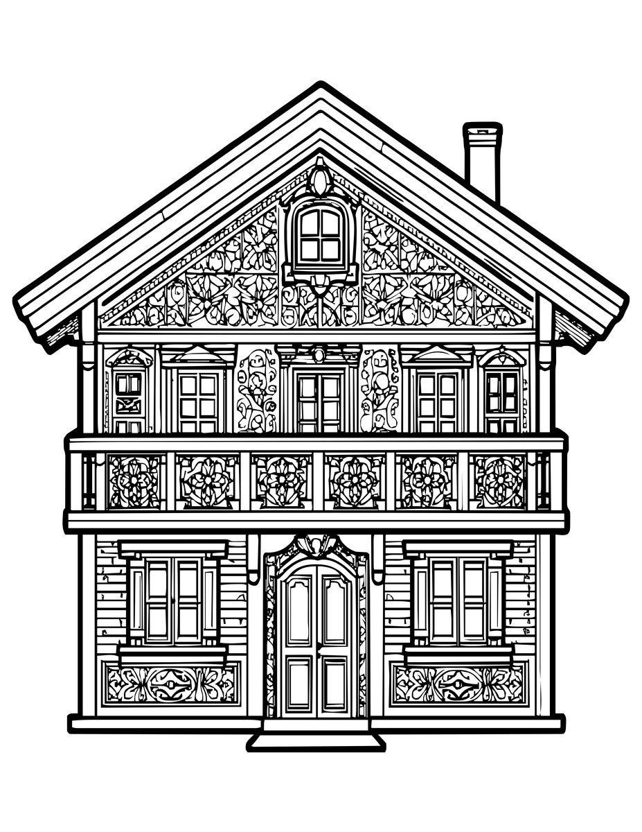 Decorated Chalet - free printable coloring page