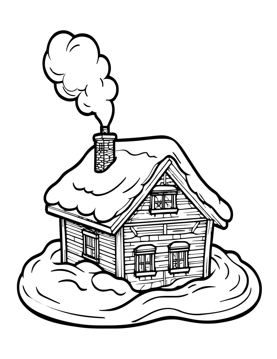 Chalet in Snow - free printable coloring page