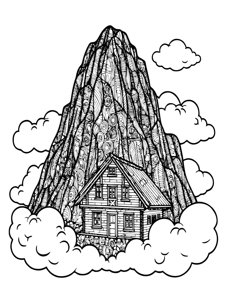 Chalet in Cloud - free printable coloring page