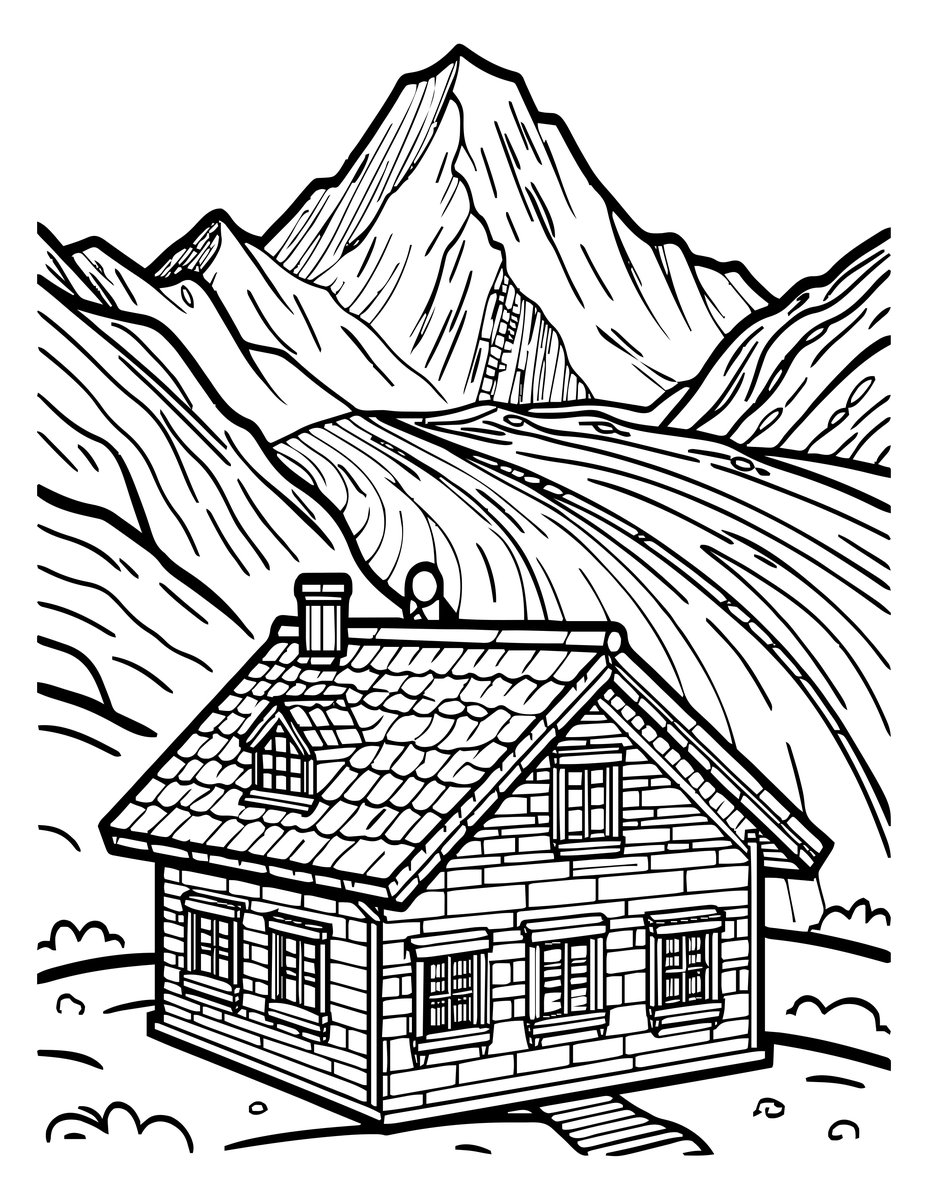 Chalet and Glacier - free printable coloring page