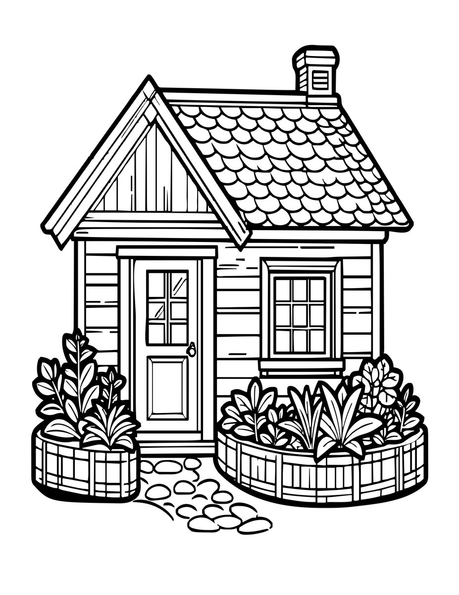 Chalet Herb Garden - free printable coloring page